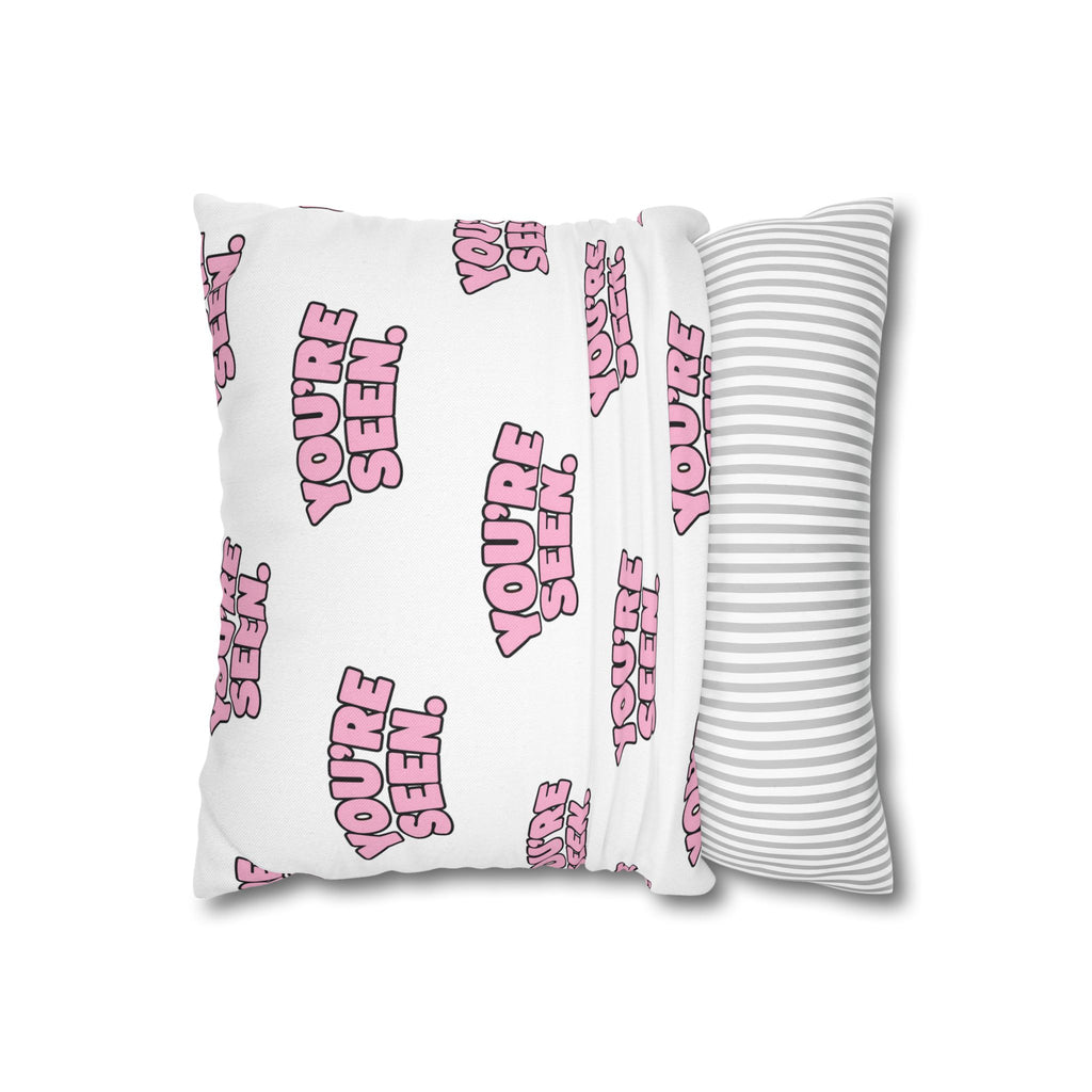 YOU'RE SEEN throw pillowcase | pink text pattern, square pillow cover