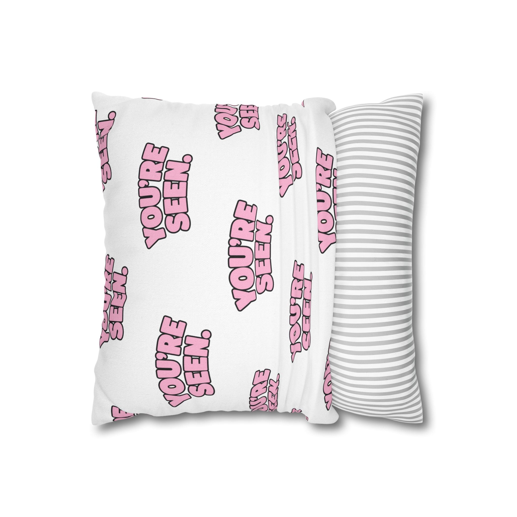 YOU'RE SEEN throw pillowcase | pink text pattern, square pillow cover