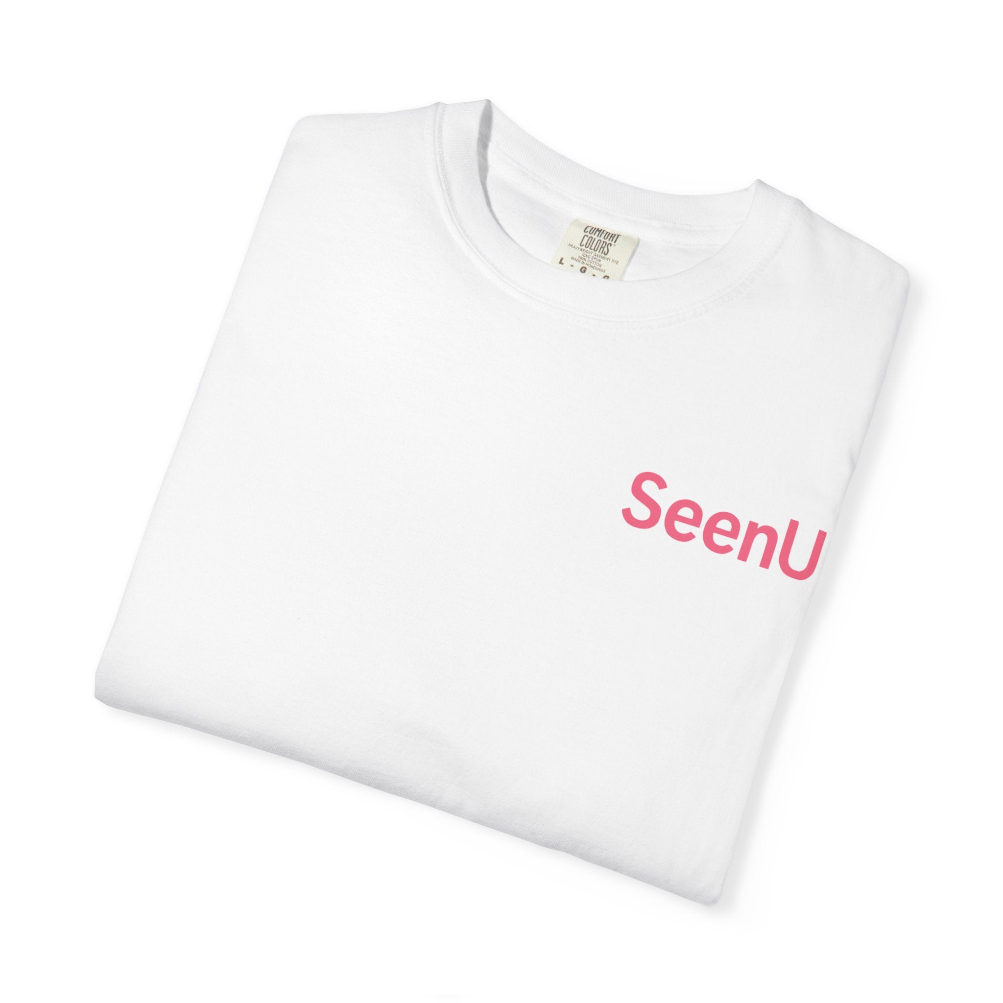 SeenU text tee T-Shirt | minimal pink chest logo