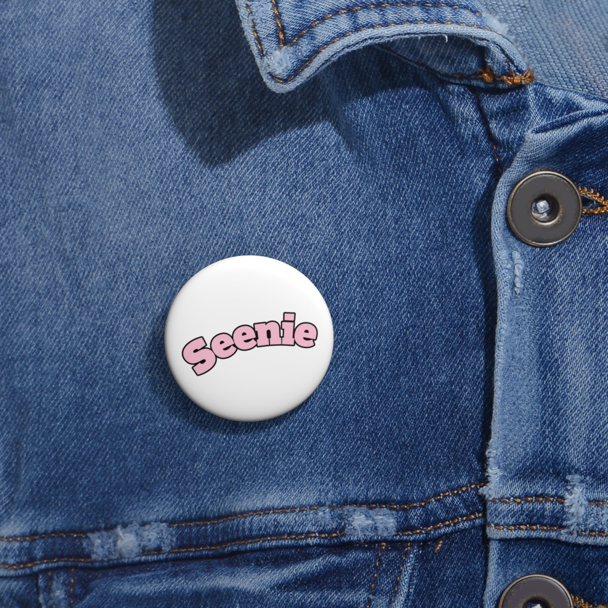 Seenie Pink Bubble Letter Pin Button | Custom Pin