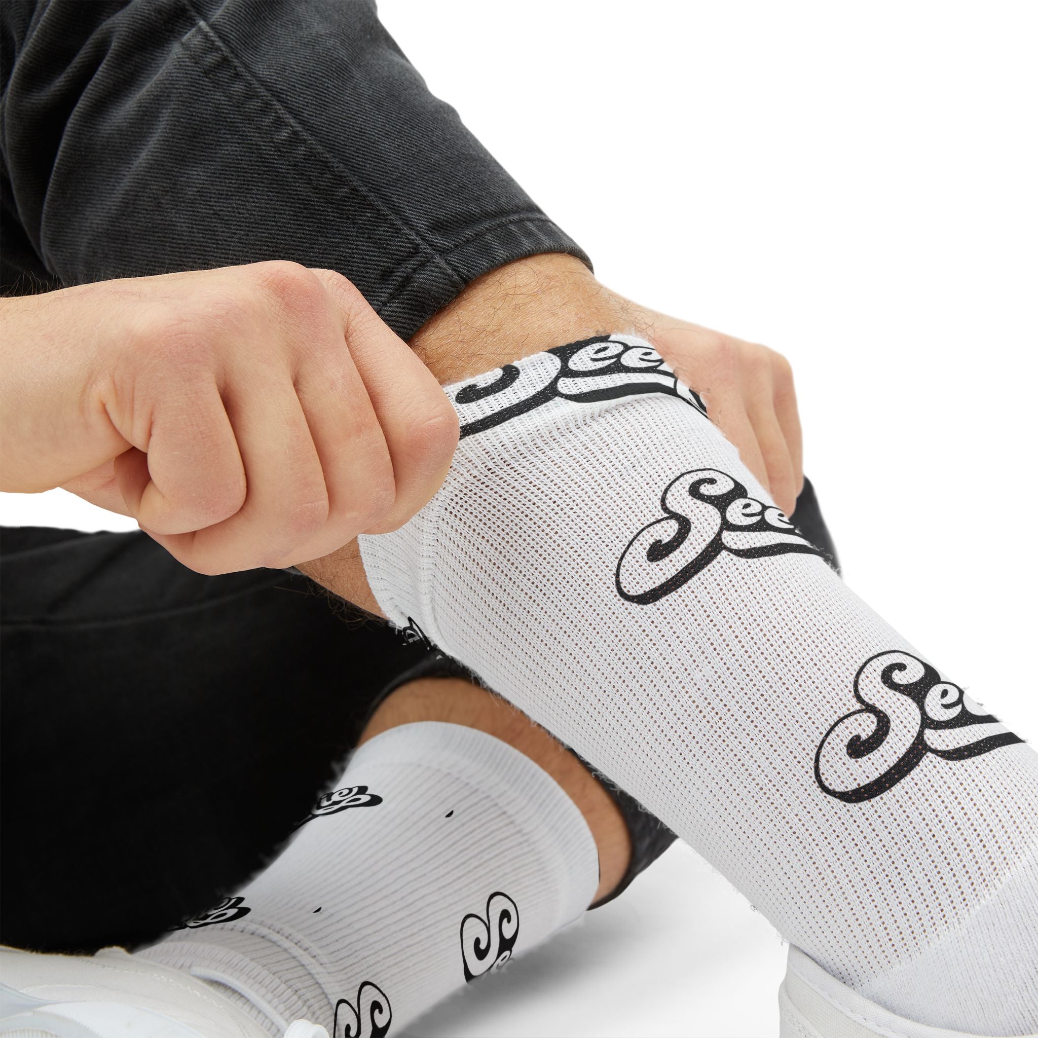 Seenie Black and White Pattern Crew Socks