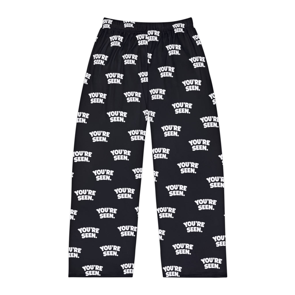 YOU'RE SEEN Repeat Text Pajama Pants | Black All-Over Print