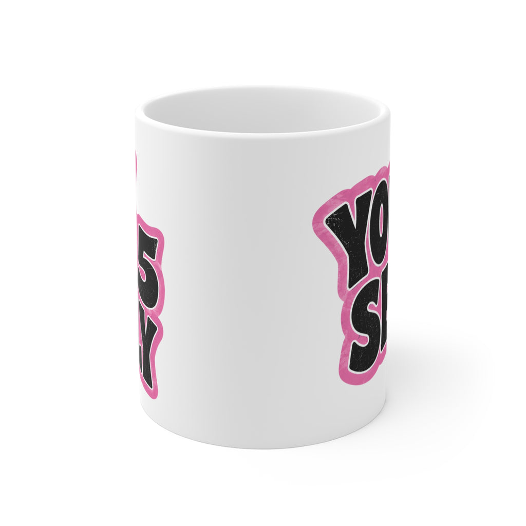 SeenU Mug | Pink text coffee cup