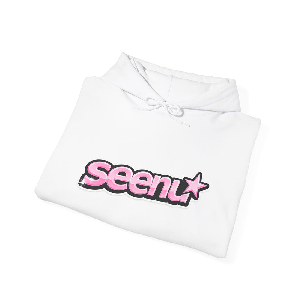 Hoodie — "seen" Pink Bubble Logo Hoodie for Trendy Streetwear