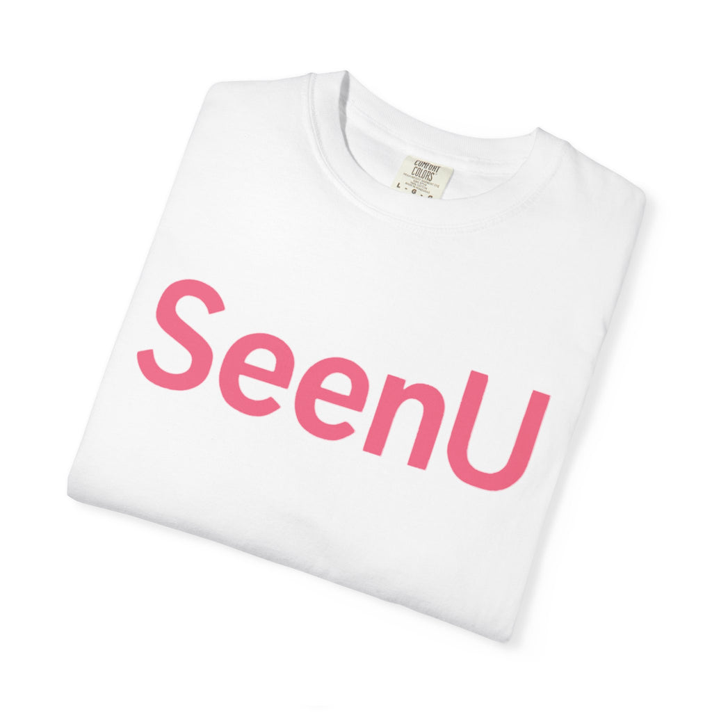 SeenU Logo T-Shirt | Minimal Pink Text Tee