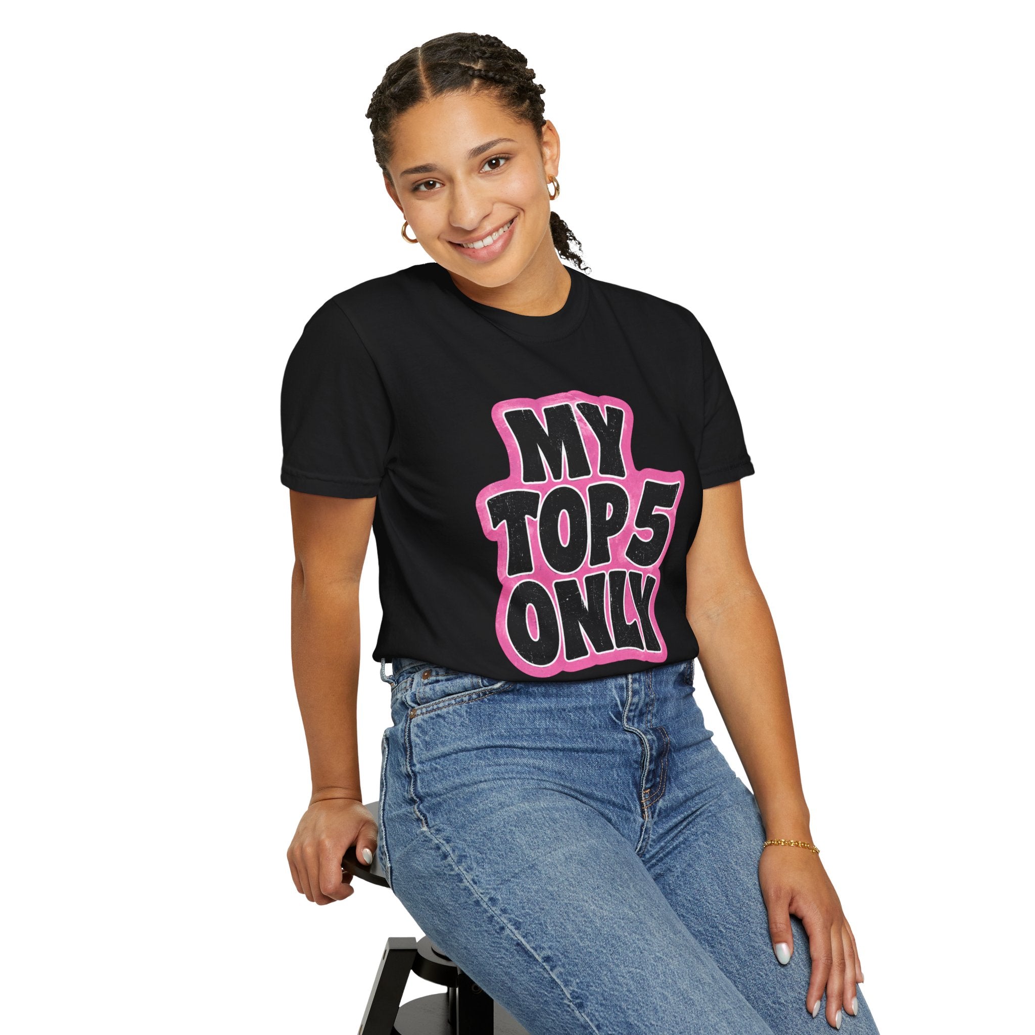 My Top 5 Only T-shirt | Bold Retro Lettering, Pink Outline
