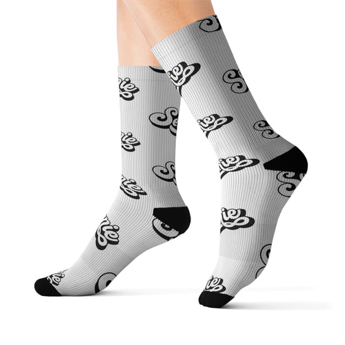 Seenie Black and White Pattern Crew Socks