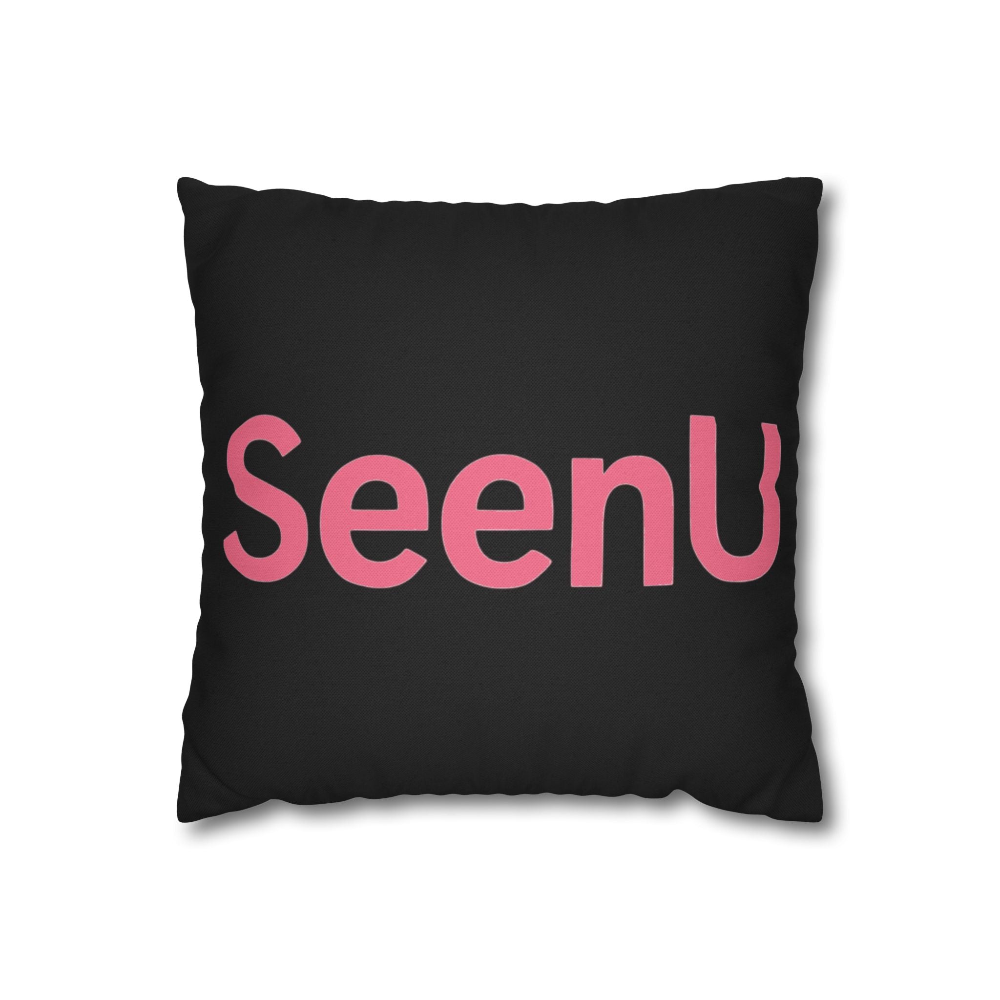 SeenU pink logo pillowcase | black square throw pillow cover