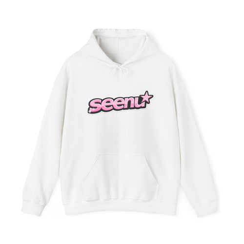 Hoodie — "seen" Pink Bubble Logo Hoodie for Trendy Streetwear