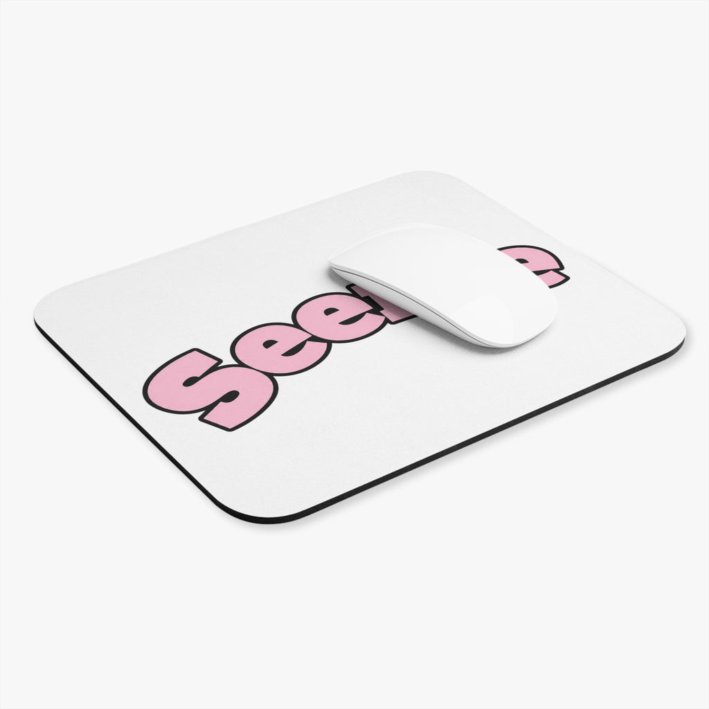 Seenie word art Mouse Pad | pink retro bubble lettering desk accessory