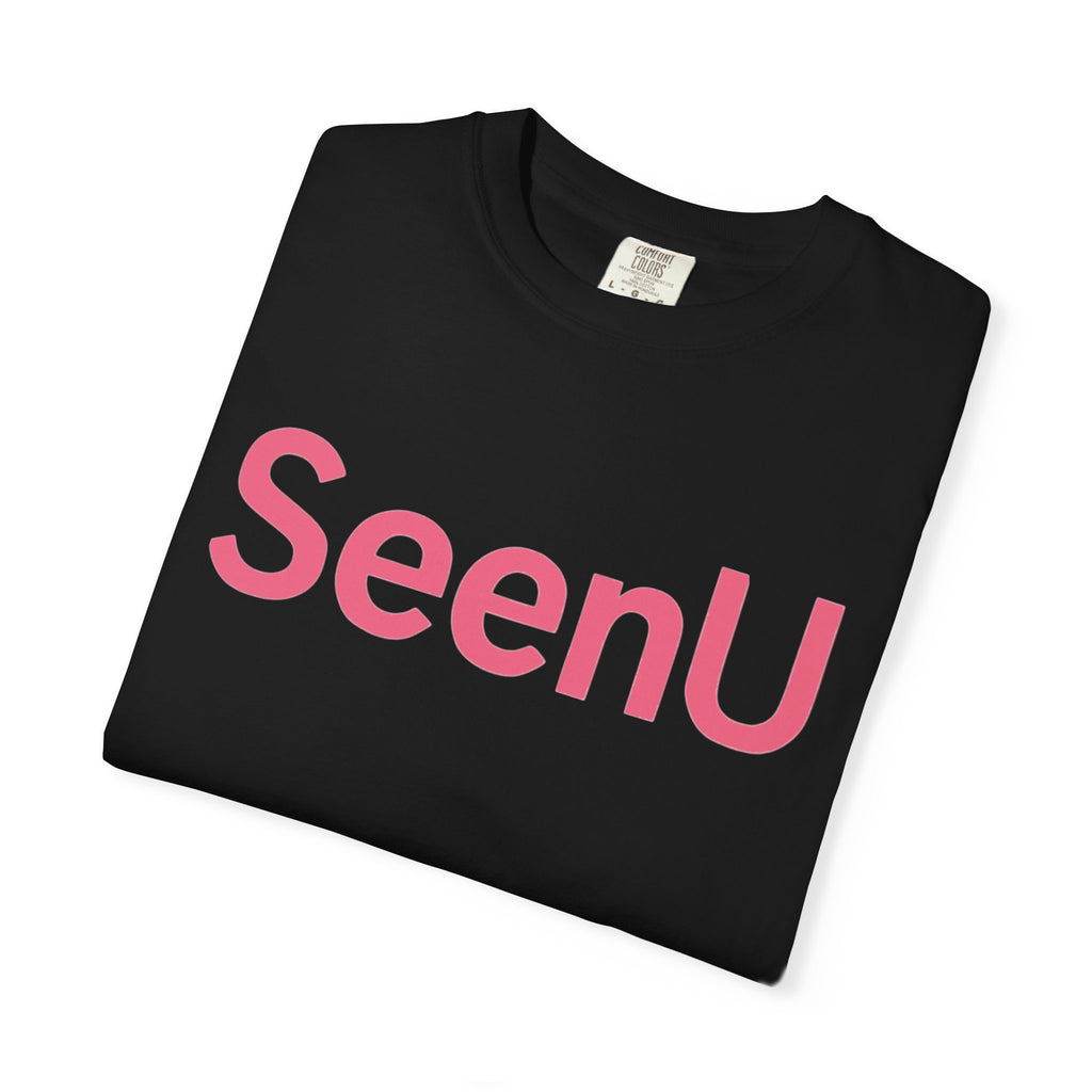 SeenU Logo T-Shirt | Minimal Pink Text Tee
