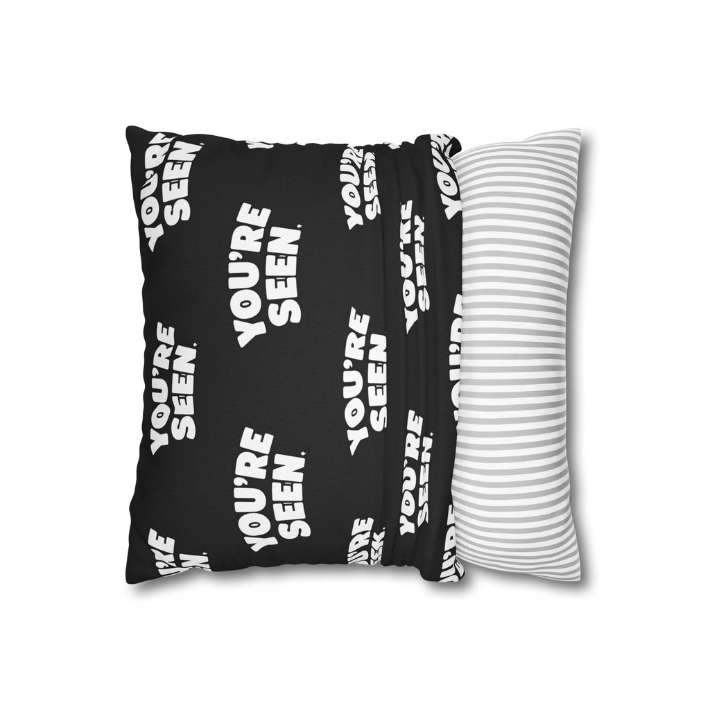 YOU'RE SEEN Pillowcase | Black Repeat Text Decorative Pillowcase