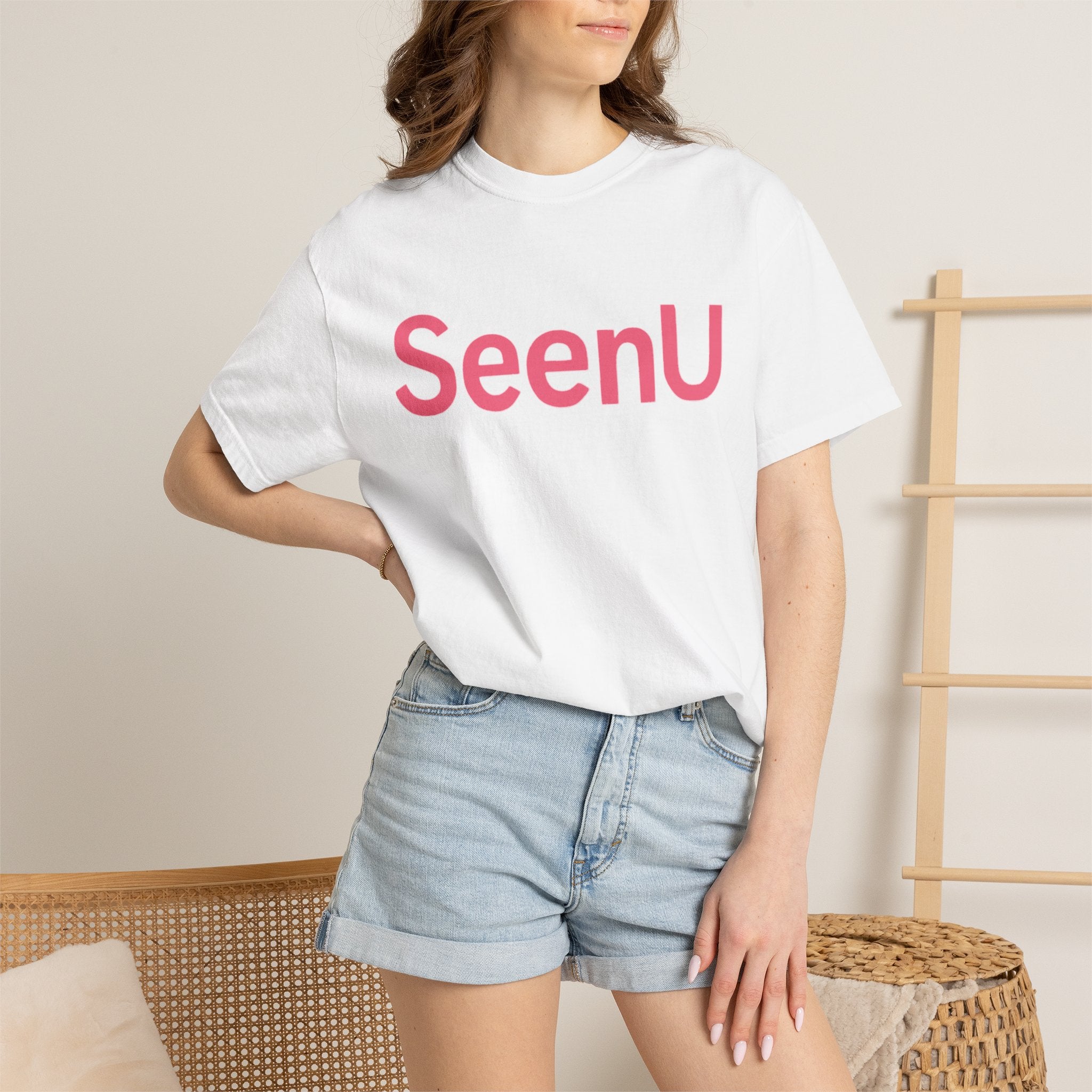 SeenU Logo T-Shirt | Minimal Pink Text Tee