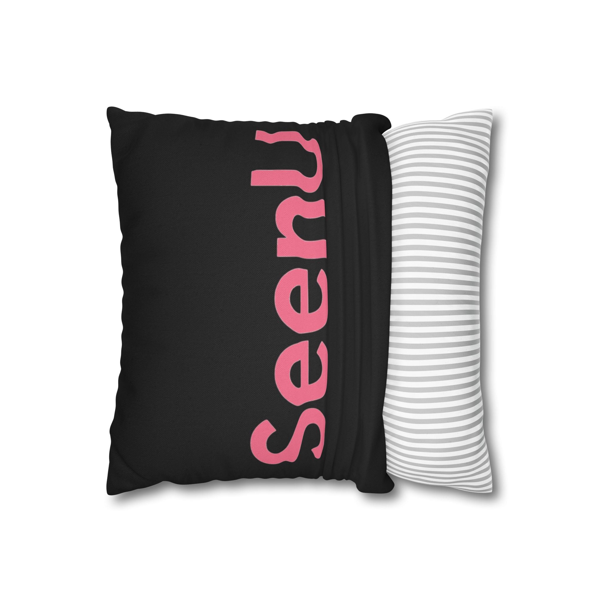 SeenU pink logo pillowcase | black square throw pillow cover