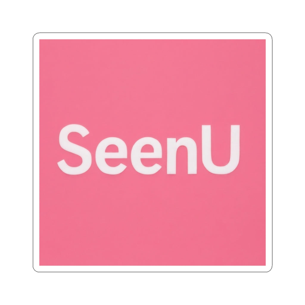 SeenU logo Sticker | Pink square kiss-cut sticker, laptop decal