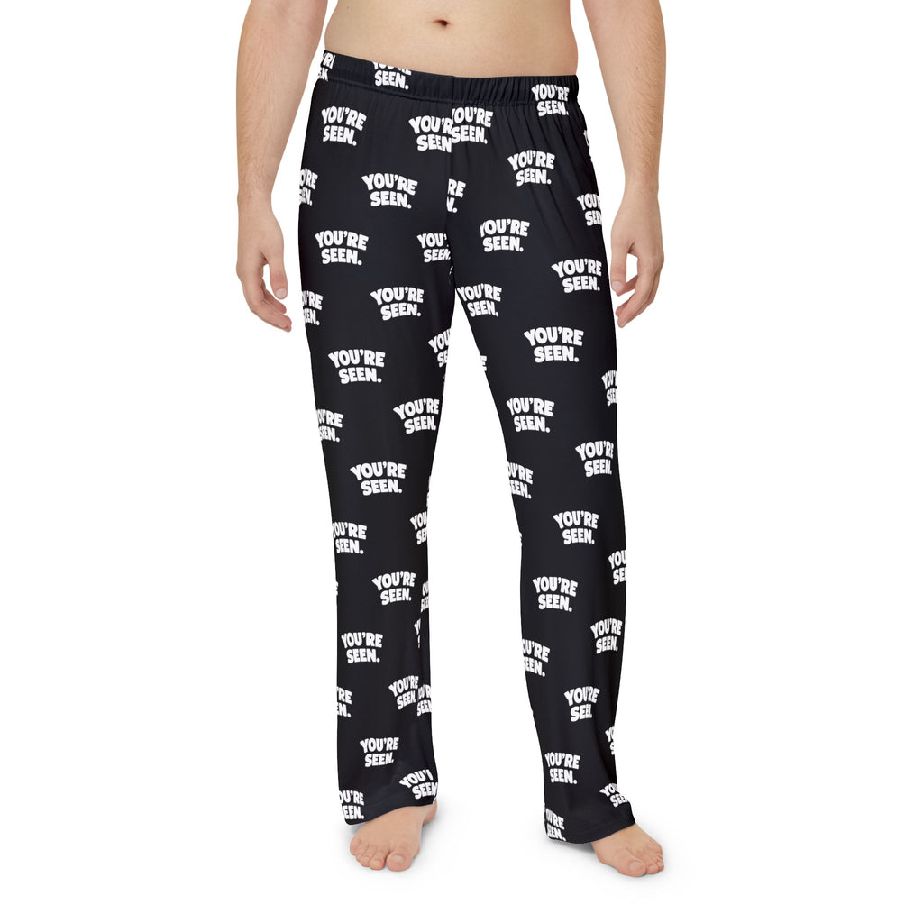 YOU'RE SEEN Repeat Text Pajama Pants | Black All-Over Print