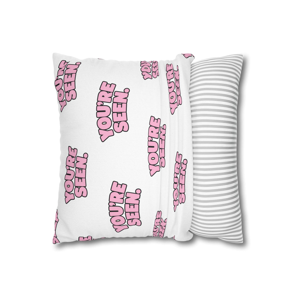 YOU'RE SEEN throw pillowcase | pink text pattern, square pillow cover