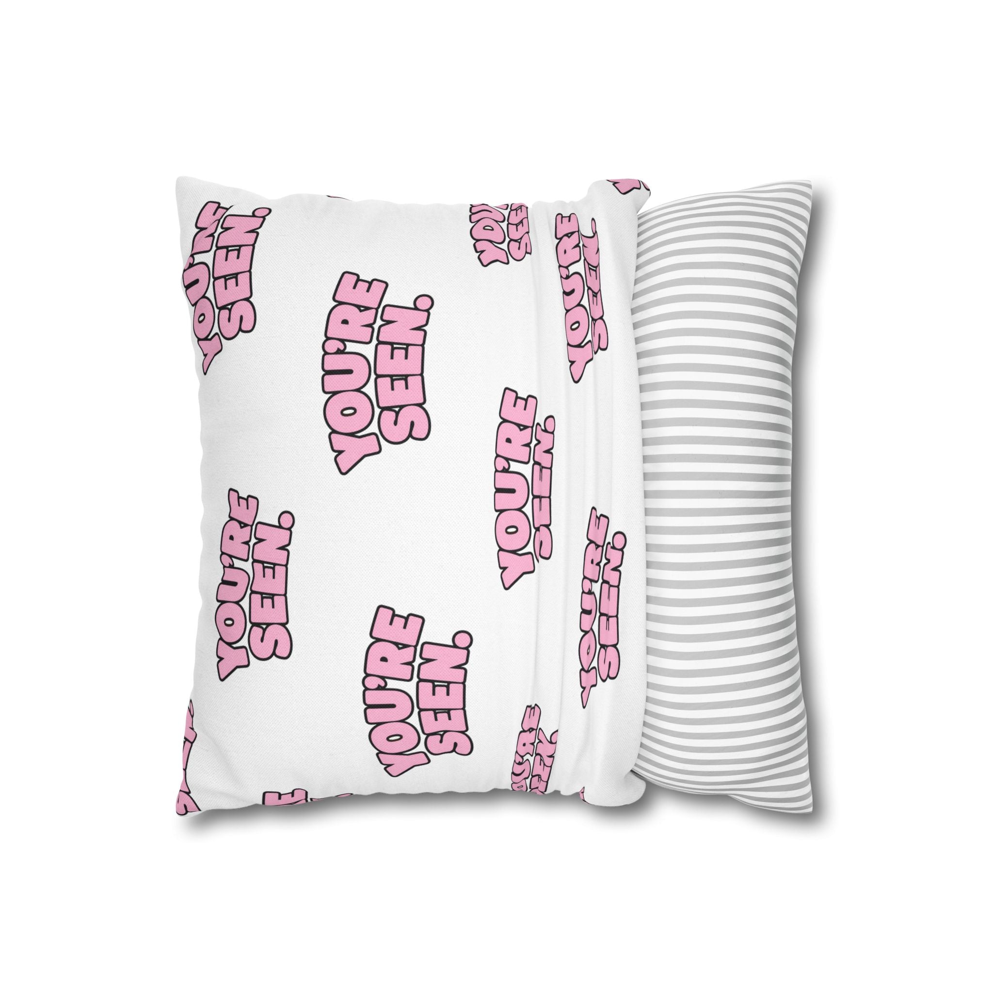 YOU'RE SEEN throw pillowcase | pink text pattern, square pillow cover