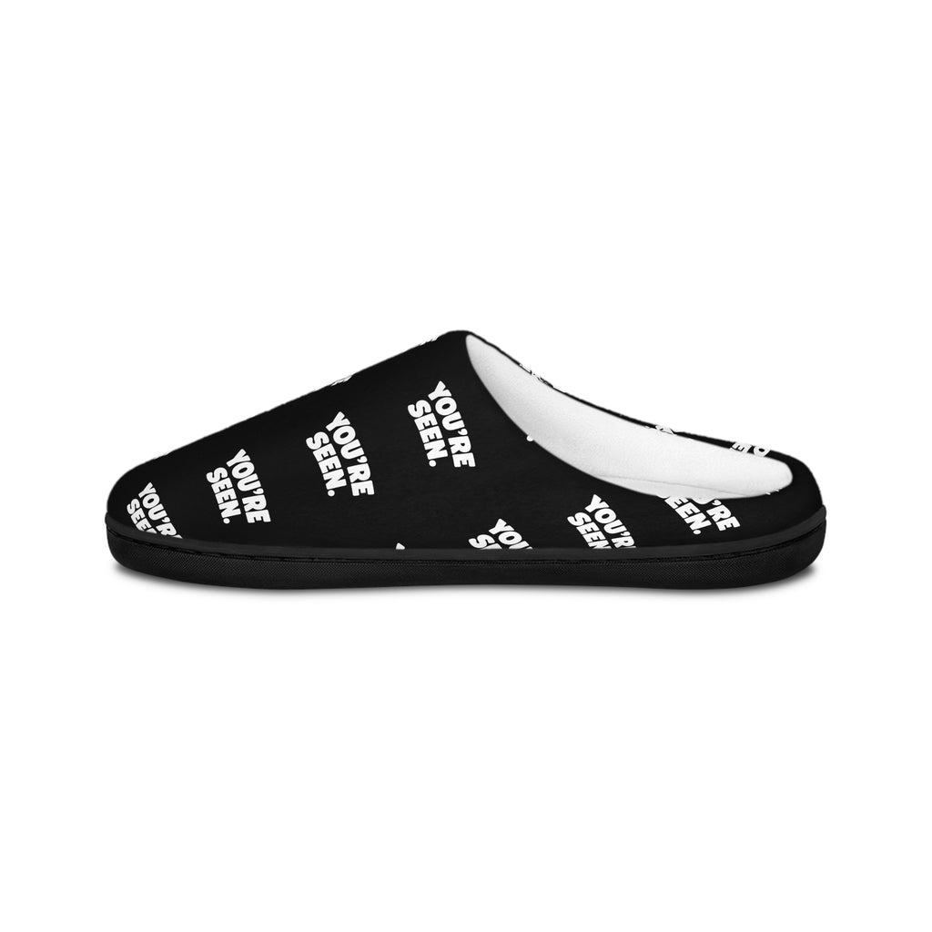 YOU'RE SEEN Slippers | Men's Indoor Slippers, Black Text Pattern