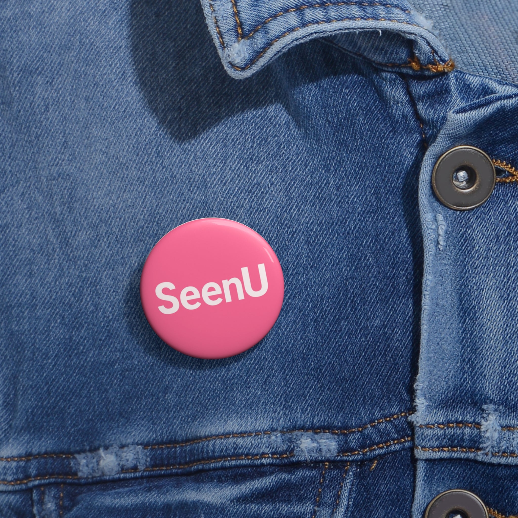 SeenU Pink Button Pin — Custom Round Pinback Badge