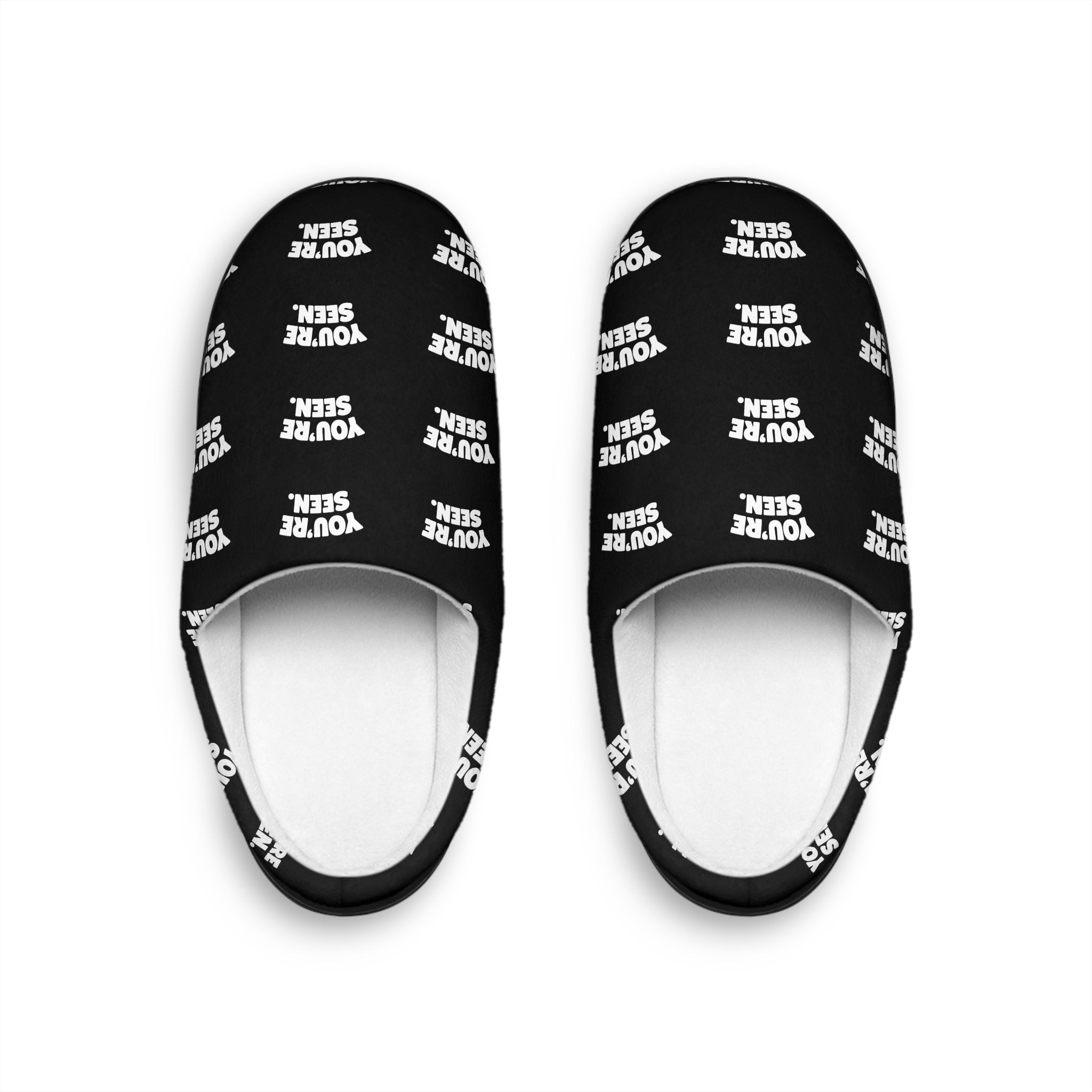YOU'RE SEEN Slippers | Men's Indoor Slippers, Black Text Pattern