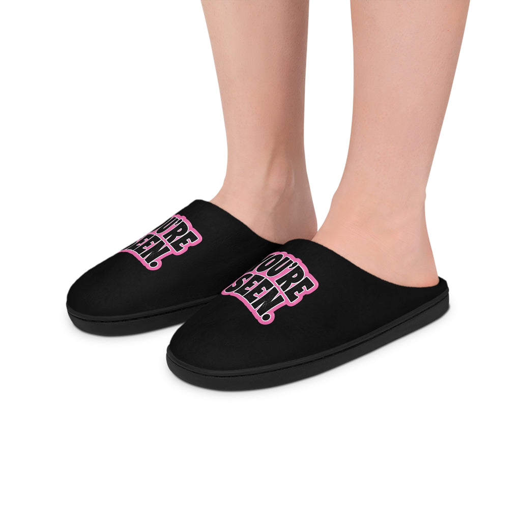 YOU'RE SEEN graphic Slippers | Black and Pink, Text Pattern Indoor Slippers