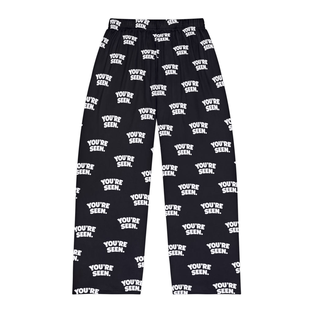 YOU'RE SEEN Repeat Text Pajama Pants | Black All-Over Print
