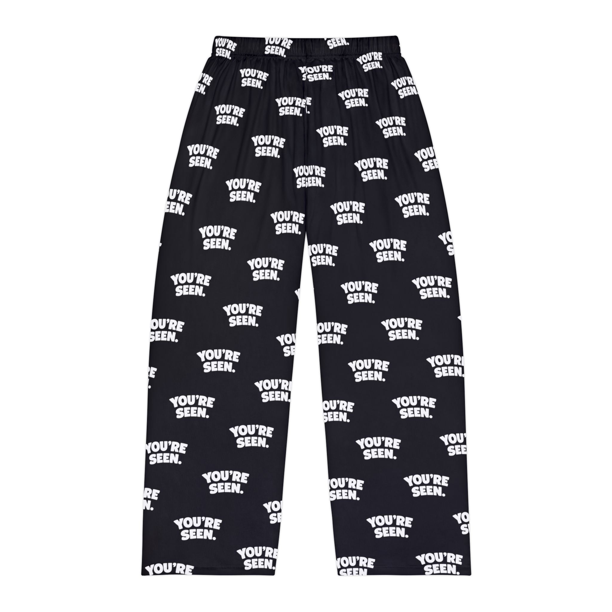 YOU'RE SEEN Repeat Text Pajama Pants | Black All-Over Print