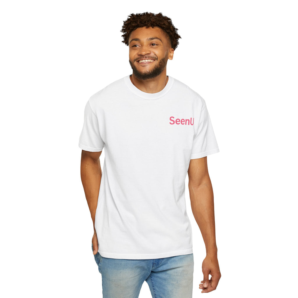 SeenU text tee T-Shirt | minimal pink chest logo
