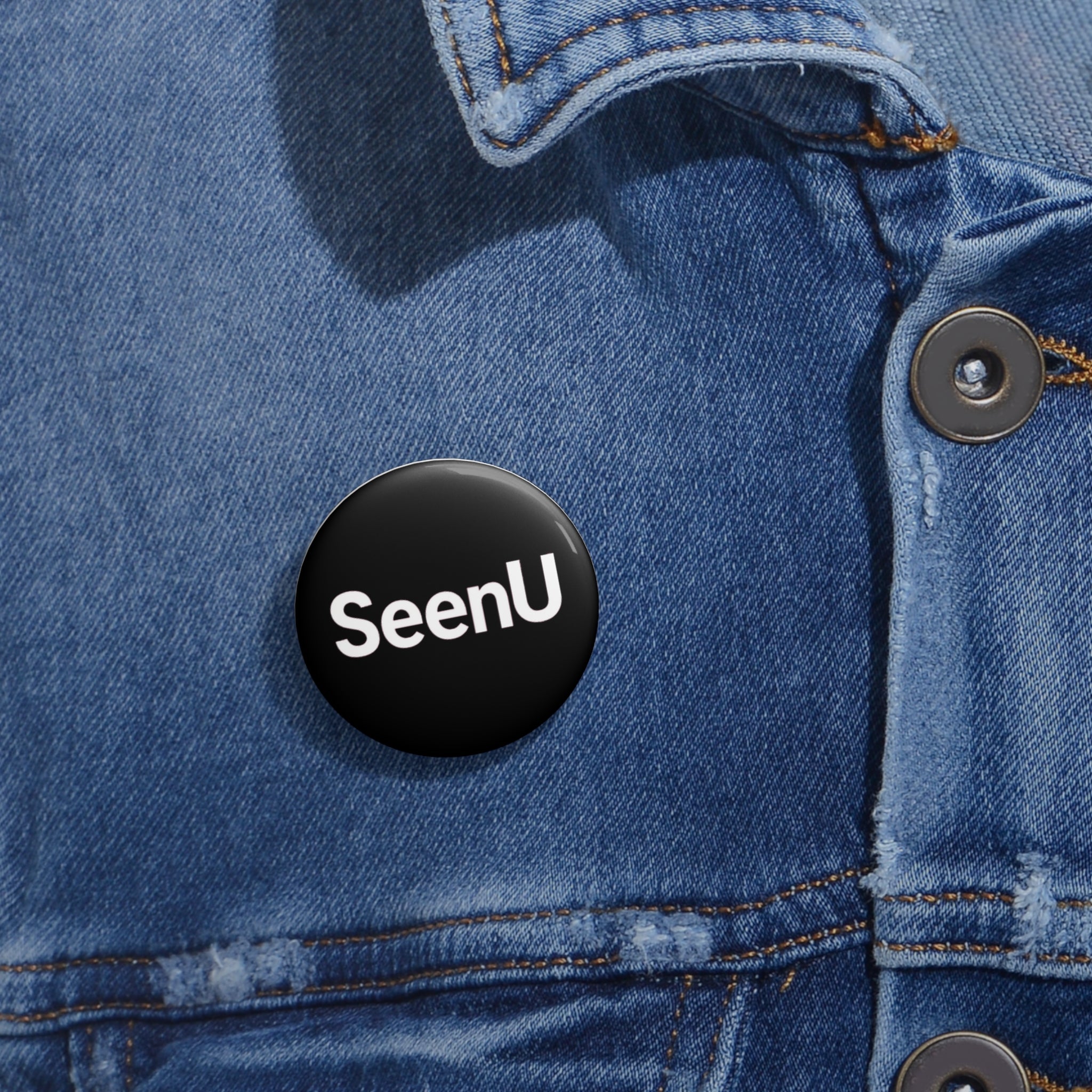 SeenU Black Logo Pin Button — Custom Round Pinback Badge