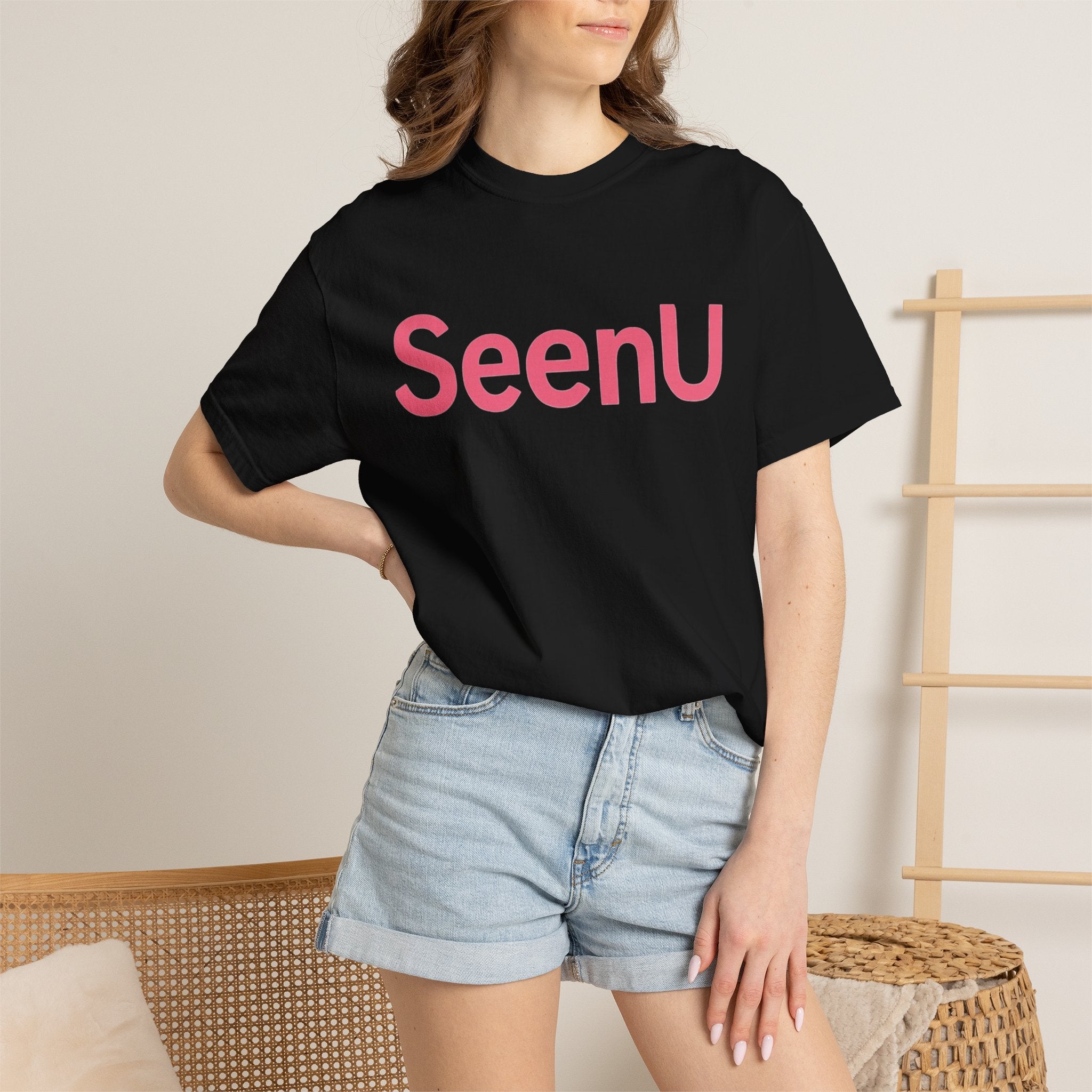 SeenU Logo T-Shirt | Minimal Pink Text Tee