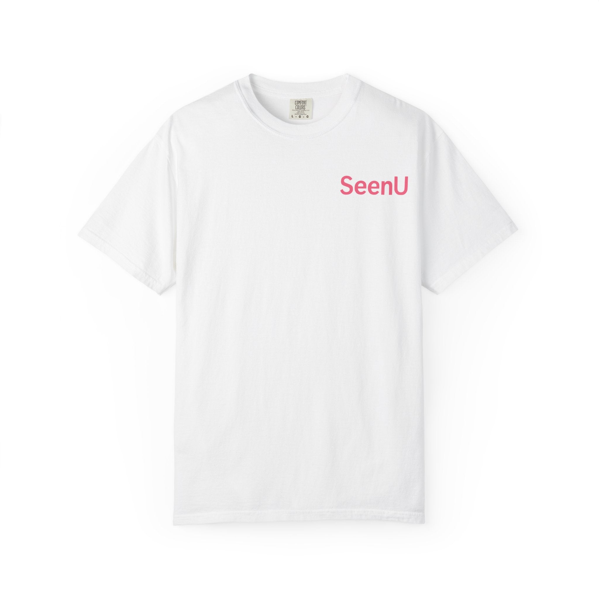SeenU text tee T-Shirt | minimal pink chest logo