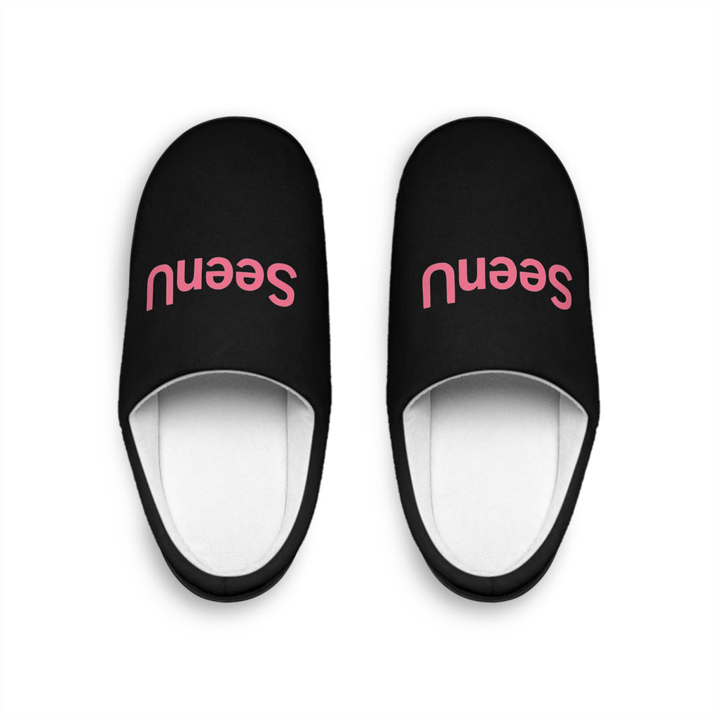 Pink 'Seen' Text Slippers | Indoor Women's Slippers
