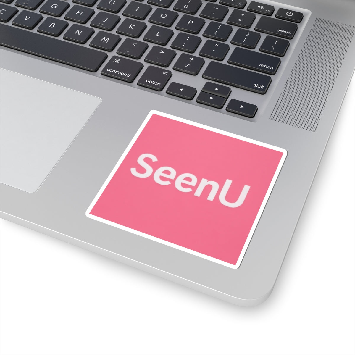 SeenU logo Sticker | Pink square kiss-cut sticker, laptop decal