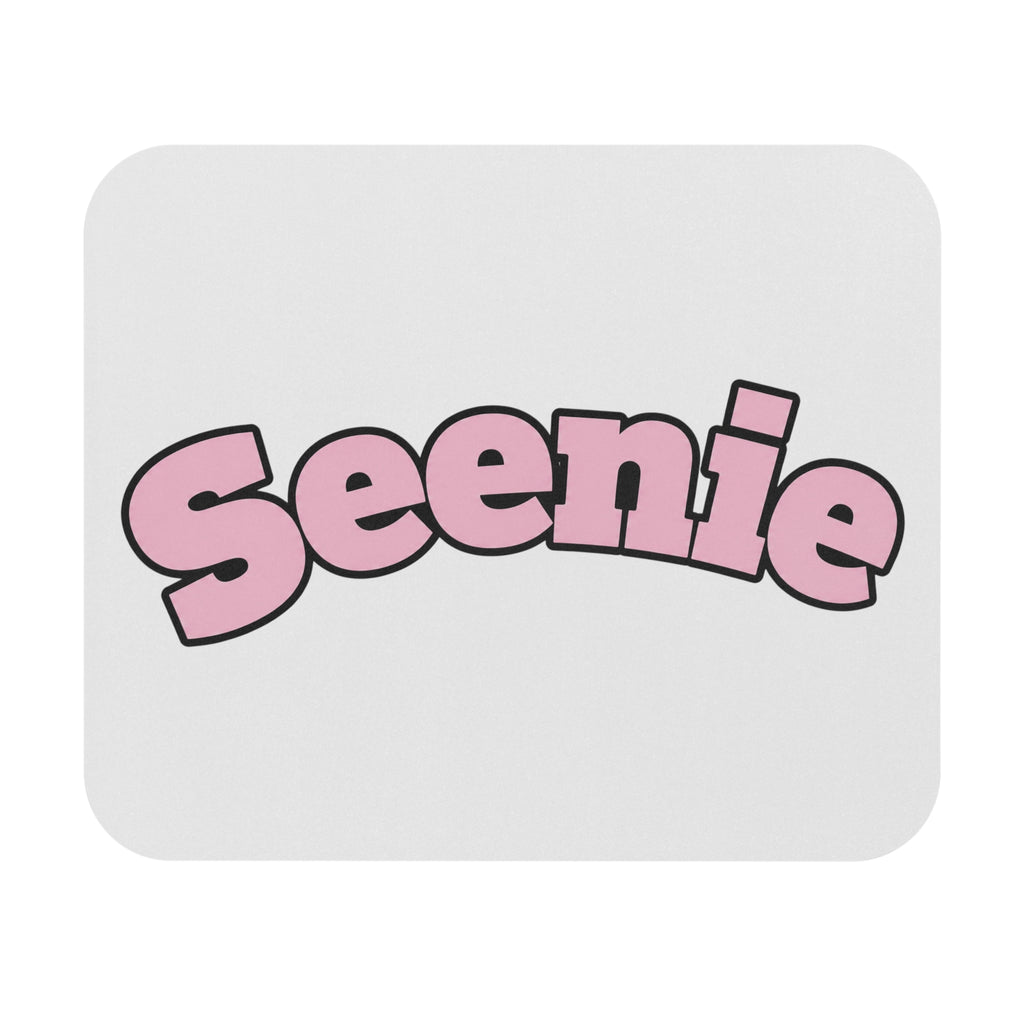 Seenie word art Mouse Pad | pink retro bubble lettering desk accessory
