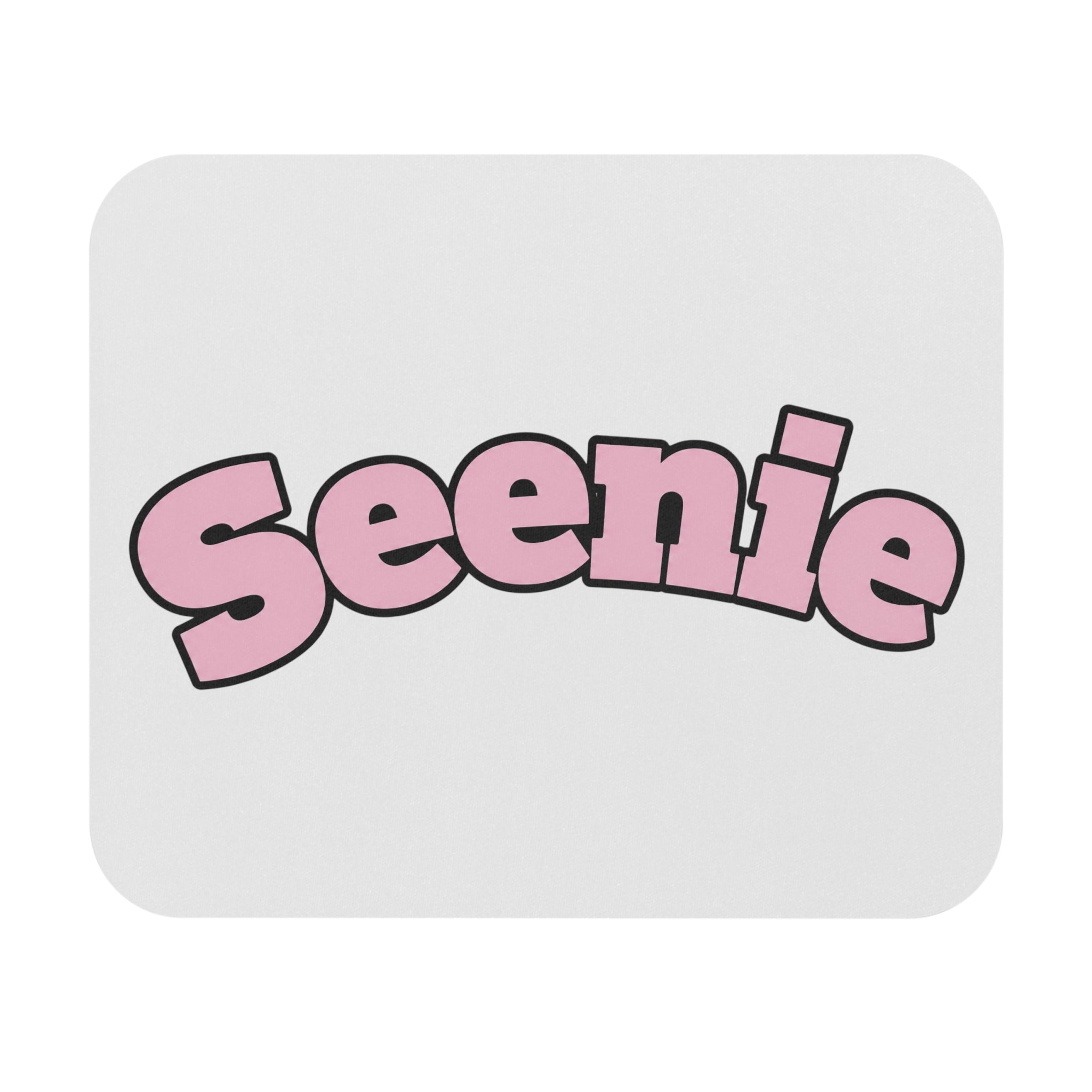 Seenie word art Mouse Pad | pink retro bubble lettering desk accessory